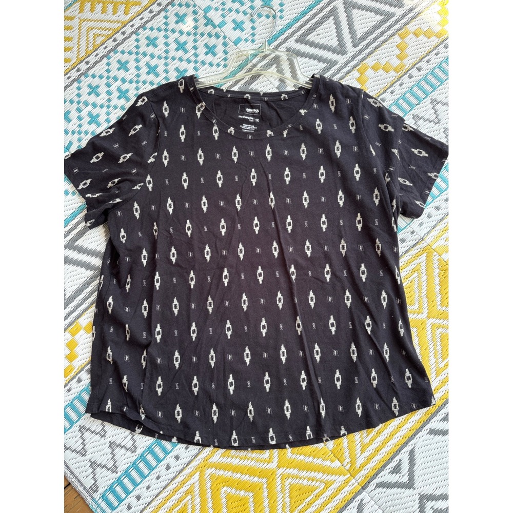 Sonoma Goods For Life The Everyday Tee Black Geometric Print Plus 1X Tee